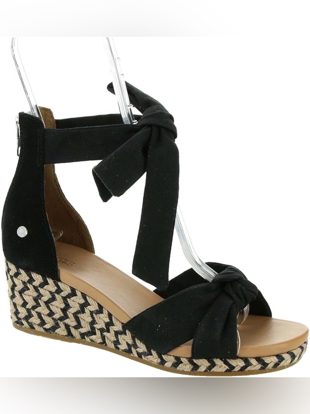 UGG Black Knotted Ankle-Tie Espadrille Wedge 8.5 fit 9